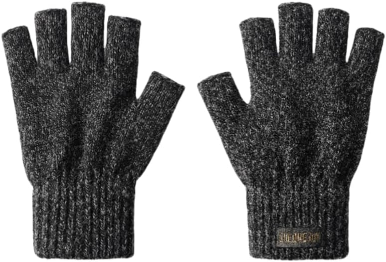 Fingerless Gloves Men - Wool Thermal Fleece Knited Mitten Warm and Comfortable for Working Outdoor Activities