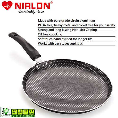 Image of Nirlon Polka-Dot Non Induction Base Non Stick Aluminium 2 Piece Pots and Pan Set [Flat Dosa Tawa 26cm + Deep Kadhai 22cm - 1.8 Liter]
