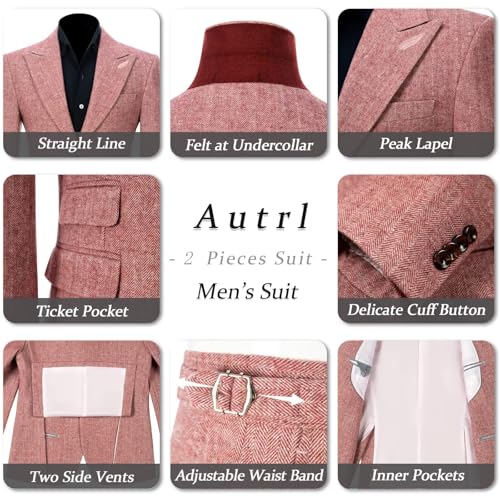 Mens Suits 2 Piece Herringbone Tweed Suit for Men Slim Fit Suit Set Formal Wedding Prom Tuxedos Business Tweed Suit3