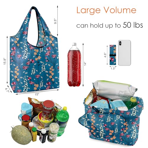 BeeGreen Aesthetic Tote Bags Flowering Shrub Gifts for Women Travel Floral Reusable Grocery Bags Shopping Bags Bulk 6 Pack 50LBS X-Large Foldable-Machine Washable - Thumbnail 3