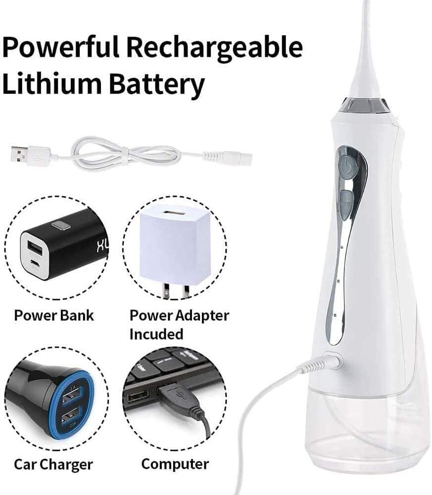 Idropulsore for denti senza fili, 230 ml Irrigatore orale professionale, portatile e ricaricabile IPX7 impermeabile Potente durata della batteria Detergente for viaggi a casa, apparecchi ortodontici e