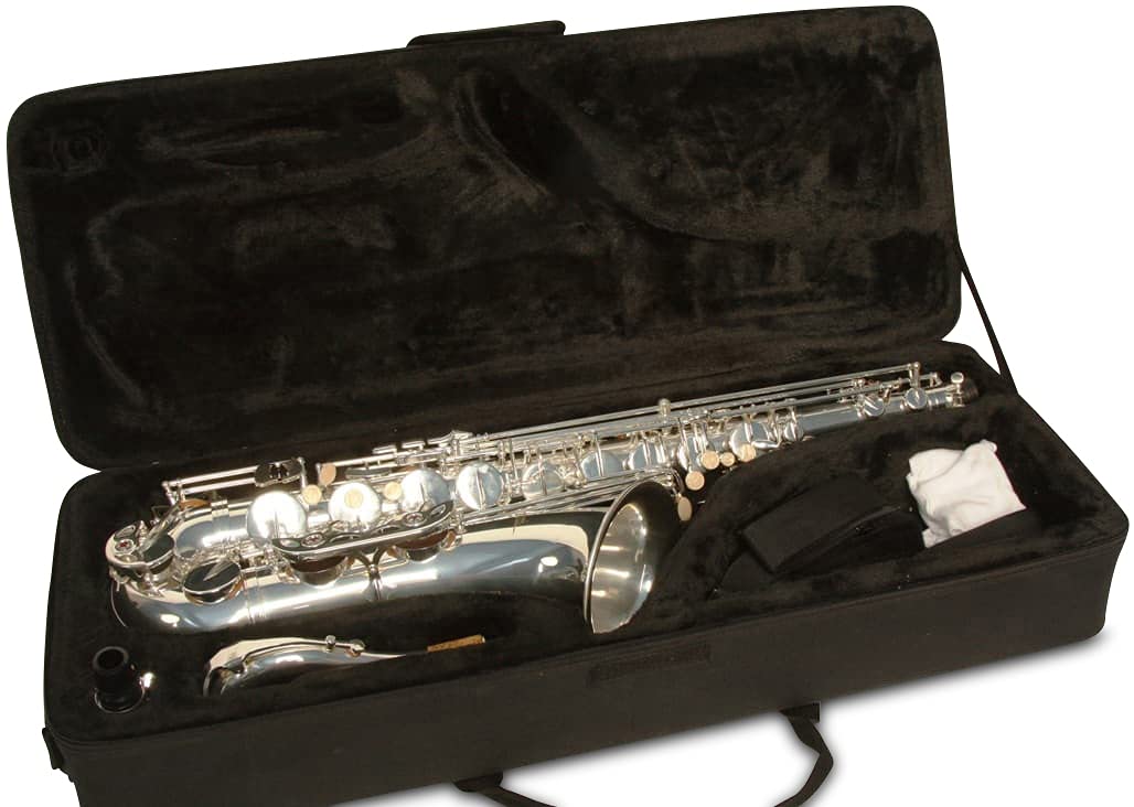 Saxofón tenor original, bañado en plata auténtica, incl. maleta rígida y accesorios, nuevo