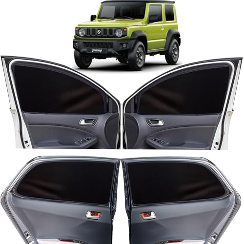 Image of OTO2EYE Car Sun Shade Compatible for Maruti Suzuki Jimny Model 2023 to 2024, Z-Black Super Magnetic Grip, Front Window Zipper, Side Window Curtains, 6 Pieces Set
