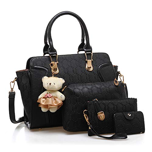 Set de 4 bolsos para mujer: bolso tote, bolso de mano, bolso cruzado y billetera con porta tarjetas miniatura 1