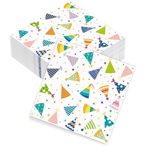 DYLIVeS Birthday Napkins 50 Count, Hats Off Birthday Hats Paper Napkins 3-ply Disposable Luncheon Napkins for Adults Kids Birthday Party Supplies Decorations, 6.5 Inch Cover