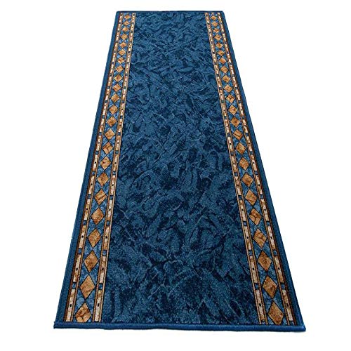 TAPISO Anti Rutsch Teppich Läufer rutschfest Brücke Meterware Blau Gelb Ornament Design Meliert Flur Küche Wohnzimmer 67 x 340 cm – Ansicht 8