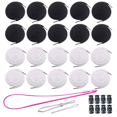 Luckkyme 16 Pack Replacement Drawstrings Drawcords for Pants Sweatpants Hoodies Scrubs Jackets Shorts, with 3 Pieces Drawstring Threader Re-Threader Tool 53