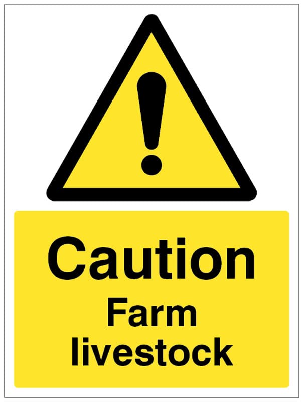 Caution Farm livestock (semi rigid pvc safety sign), ISO7010 compliant safety colours