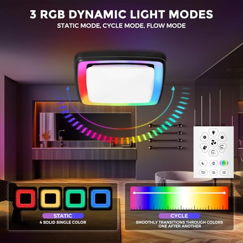 Image of Akicon Bathroom Exhaust Fan with RGB Light, 110 CFM 1.5 Sones Bathroom Vent Fan with Humidity Sensor & Dimmable 3CCT LED Light, Square, Black, No Wall Switch Required