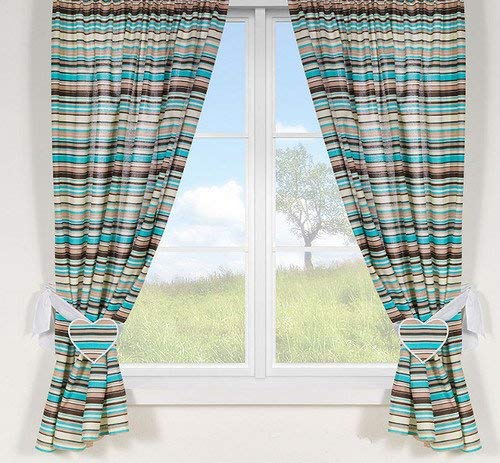 LUXURY BABY CURTAINS WITH HEARTS or BOWS TIE BACKS 8 UNIQUE DESIGNS (Brown stripes)