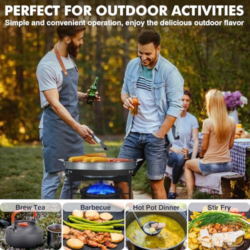 Image of Llamaviva 90,000 BTU Portable Propane Burner Stove Cast Iron Single Burner for Outdoor Wok Cooking 0-20 PSI Adjustable Regulator & 4 ft Hose - Lightweight & Easy to Carry for Camping