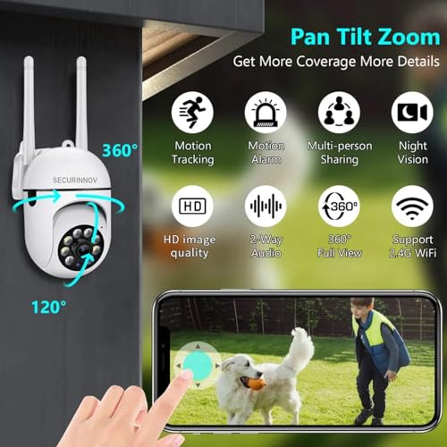 Image of securinnov 4MP WiFi Mini PTZ Home Security Camera | Full HD 1080P | Color Night Vision | Motion Detection | Two-Way Audio | Wireless CCTV Camera for Home Outdoor with Mobile App V380 Pro (Mini PTZ)