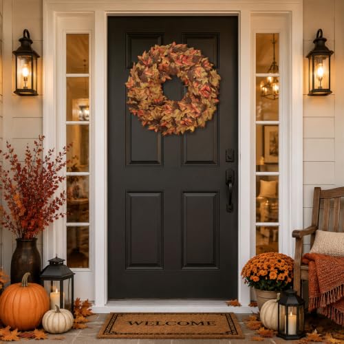 20" Fall Wreath for Front Door, Artificial Maple Leaves Autumn Wreath - image 8
