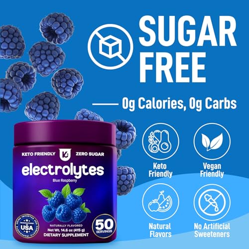 Image of Sports Electrolytes for Runners, Cyclists - Blue Raspberry Sport Electrolyte Powder 14.6oz Tub - Electrolyte Powder for Sports Hydration w /Trace Minerals - Workout Drinks w /Electrolytes