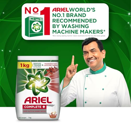 Image of Ariel Complete Detergent Powder - 1kg + 500g free | Removes 100 Tough Stains in 1 wash | Fragrance that lasts for 2 weeks | For Semi Auto Washing Machine & Bucket Wash