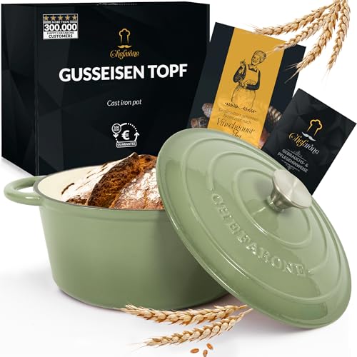 Chefarone Gusseisen Topf 26 cm 4,7 L emailliert - Schmortopf mit Deckel Induktion - Gusseisen...