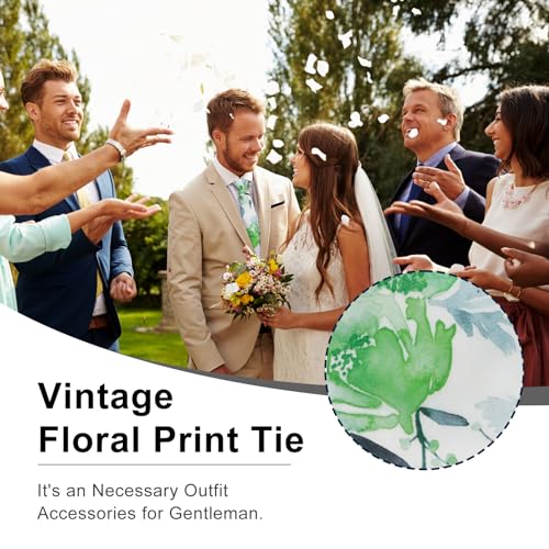 Image of Luckyvestir Mens Ties, Sage /Dusty Blue /Pink Floral Ties for Men, 2.76 inch Cotton Flower Necktie for Wedding /Groomsmen /Party