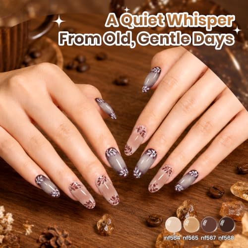 Image of Beetles Brown Gel Nail Polish Set, 6 Colors Nude Beige Coffee Black | with Rose Gold Magnetic Cat Eye&Magnet, UV LED Soak Off Fall Winter Neutral Manicure Kit