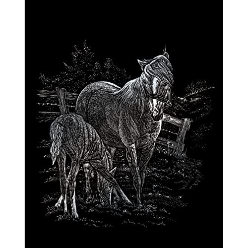 Pracht Creatives Hobby Royal & Langnickel - Kratzbilder Set Haustiere, Silber, 6 Bilder, Pferd, Hundewelpen und Co, Kratzbilder für Kinder und Erwachsene, mit 2 Kratzstiften und Vorlagen