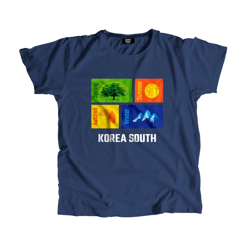 CITY POSTERS PLUSKOREA SOUTH Seasons Unisex T-Shirt (Navy Blue)
