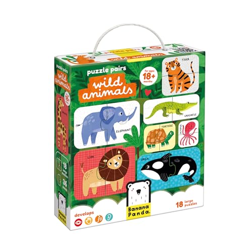 Lot de 18 puzzles pour tout-petits animaux sauvages – Lot de 18 puzzles 2 pièces pour débutants pour encourager l'apprentissage précoce et les compétences de la parole – Pour les petits enfants âgés