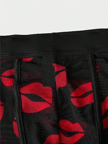 WDIRARA Men's Lips All Over Printed Mesh Underwear Boxer Briefs See Through Lingeries4