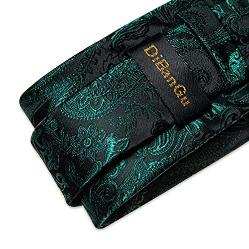 Image of DiBanGu Silk Floral Ties for Men Woven Paisley Necktie and Tie Clip Handkerchief Cufflinks Set for Party Wedding