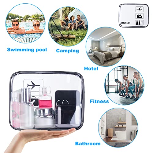 OSDUE 2 Stück Kulturbeutel Transparent, Flugzeug PVC Kosmetiktasche Wasserdicht, Handgepäck-Reisezubehör, Kulturtaschen für Männer, Frauen, Kinder, Familie (Schwarz)