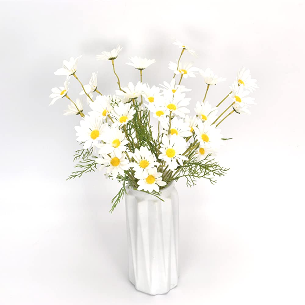OUKEYI 12 Bundles Artificial Flowers White Artificial Daisy Flowers UV Resistant Outdoor Fake Wildflowers with Stems Faux Greenery Shrubs Plants Arrangements for Wedding Decoration Home Decoration - Image 3