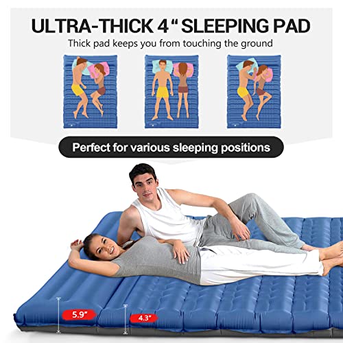 Double-Sleeping-Pad-Self-Inflating-Camping-Mattress-2-Person-with-Pillow-Built-in-Foot-Pump-4-Extra-Thick-Camping-Mat-for-Sleeping-Picnicking