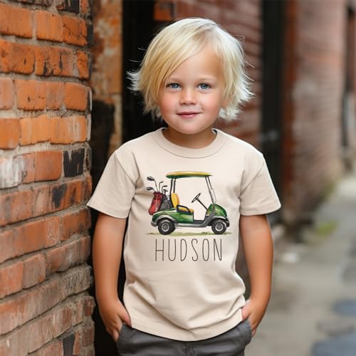 Personalized Green Golf Cart Toddler Shirt - Custom Kids Name Daddy And Me Golfing Outfit - Natural Toddler & Youth Graphic Tee3