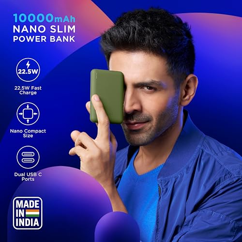 Image of URBN 10000 mAh Nano Slim Power Bank - Black with Designer Cable Type C to C