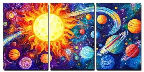 Tableaux Moderne Abstrait Oujkeef 55x80cm de 3 pièces imprimés sur toile avec châssis en bois