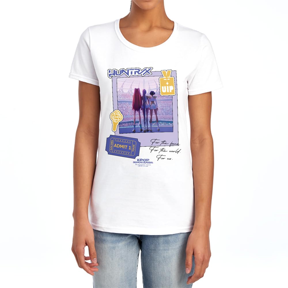 Kpop Demon Hunters Huntrix Golden Tour Ticket Womens T Shirt, White, XXL
