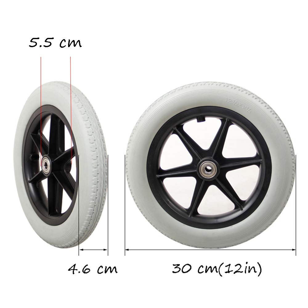 LekLai Ruedas de Pu de Repuesto para Sillas de Ruedas Manuales, 12 Pulgadas, Neumáticoizo, Rueda Trasera para Silla de Ruedas, con Rodamiento de Acero, 1 Par (2 Piezas)/Black/19Cm/8In(Thick)
