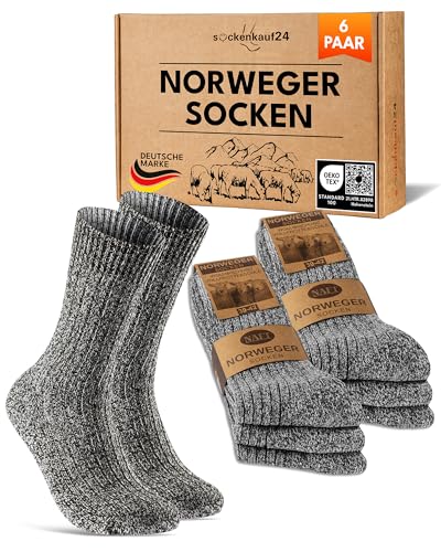 sockenkauf24 6 Pairs Norwegian Socks Men Women Winter Socks Warm Wool Socks, Anthracite mottled, 43-46