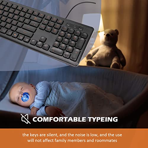 Yunseity Chinese and English Bilingual Keyboard, Black 108 Keys Full Sized USB Wired Computer Keyboard, Silent Typing, Comfortable Keys - Image 4