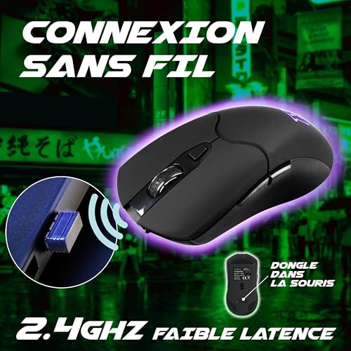 Akuma - Souris Gaming Otaku M04 WL Rétroéclairée 3200 DPI 7 Couleurs RGB - Souris Gamer sans Fil, Rechargeable - 2,4 GHz - 6 Boutons - Compatible PC/PS4/PS5 - Noir – vue 2