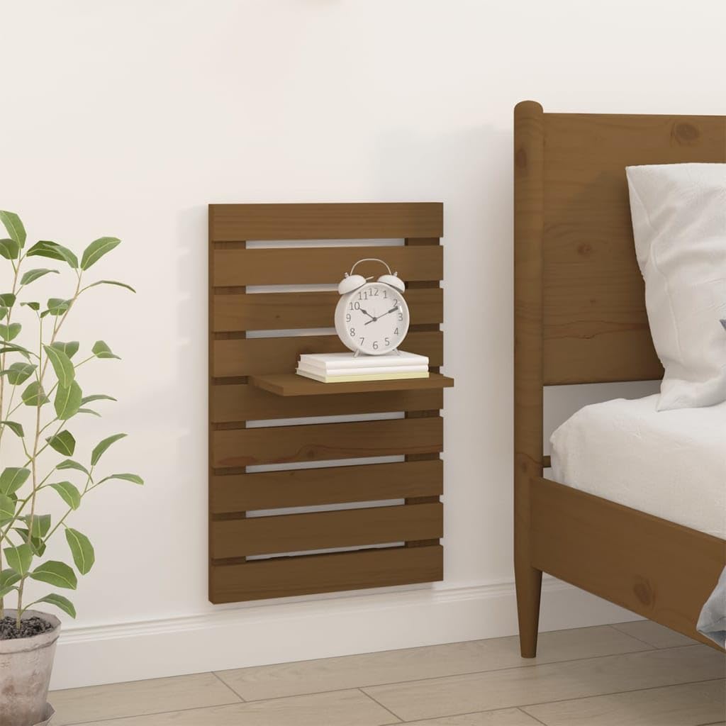 2er-Set Wand-Nachttische Honigbraun Kiefer Massivholz | Schwebende Wandregale fürs Schlafzimmer mit flexiblem Einlegeboden für eine platzsparende Aufbewahrung.