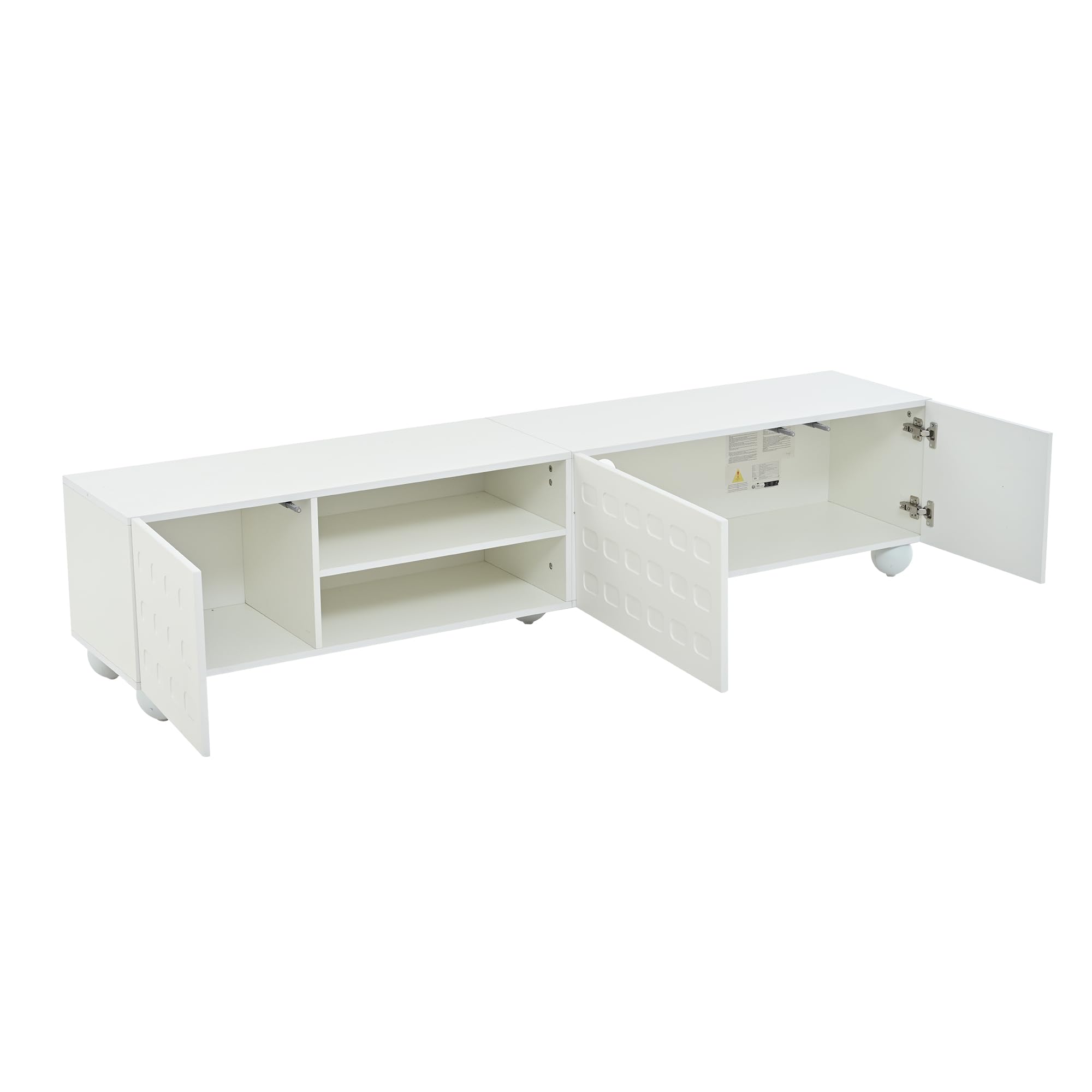 Mueble bajo para TV (200 x 40 x 44 cm, 3 puertas, con diseño impreso, 5 patas, 200 cm, apto para televisores de hasta 80 pulgadas), color blanco