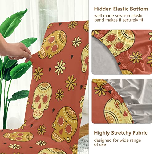 Dead Day Halloween Mexican Skull Dining Chair Covers Set Of 4 Stretch Chair Cover Removable Chair Slipcover Washable Dining Chair Seat Cover For Dining Room Ceremony Office Party Decor #TOP3