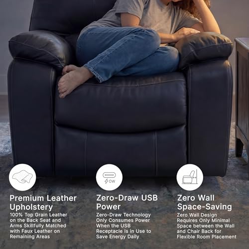 Signature Design by Ashley Leather Power Rocker Recliner Chair, Ocean Blue - image 7