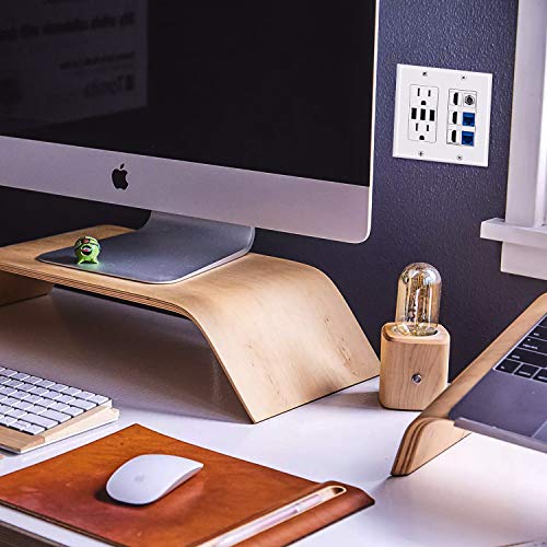 2 Power Outlet 15A with Dual 3.6A USB Charger Port Wall Plate with LED Lighting, DBillionDa 3 HDMI HDTV + 2 CAT6 RJ45 Ethernet + Coaxial Cable TV F Type Keystone Face Plate White