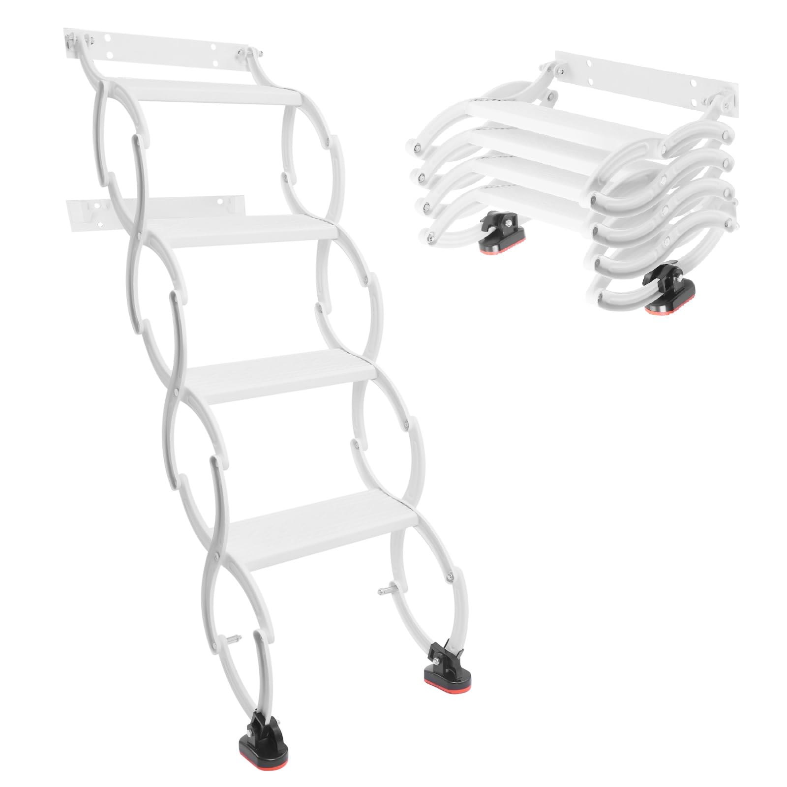 Dachbodentreppe, 4 Stufen Wandmontierte Ausziehbare Klapptreppe, Wandmontierte Dachbodenleiter, rutschfesten Stufen Loftleiter, Teleskop-Stufenleitern, Tragkraft 200 kg