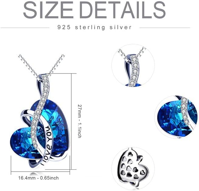 AOBOCO I Love You Sterling Silver 12 Birthstone Heart Pendant Necklace Embellished with Crystals from Austria, Mother's Day Anniversary Birthday Jewelry Christmas Gifts for Women Grandma Nana - Image 5
