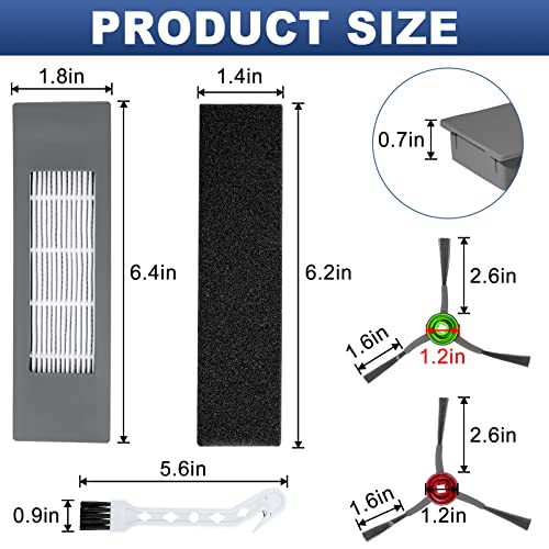 Replacement Parts for EcoVacs DEEBOT OZMO Vacuum N8, N8+, N8Pro+, T8, T8Aivi, T5, T9, N7, 920, 950, Yeedi Vac/Vac Max/Station N10 PLUS Yeedi vac - Set Include 6 Filters & 6 Pair Side Brushes LUXRILIX