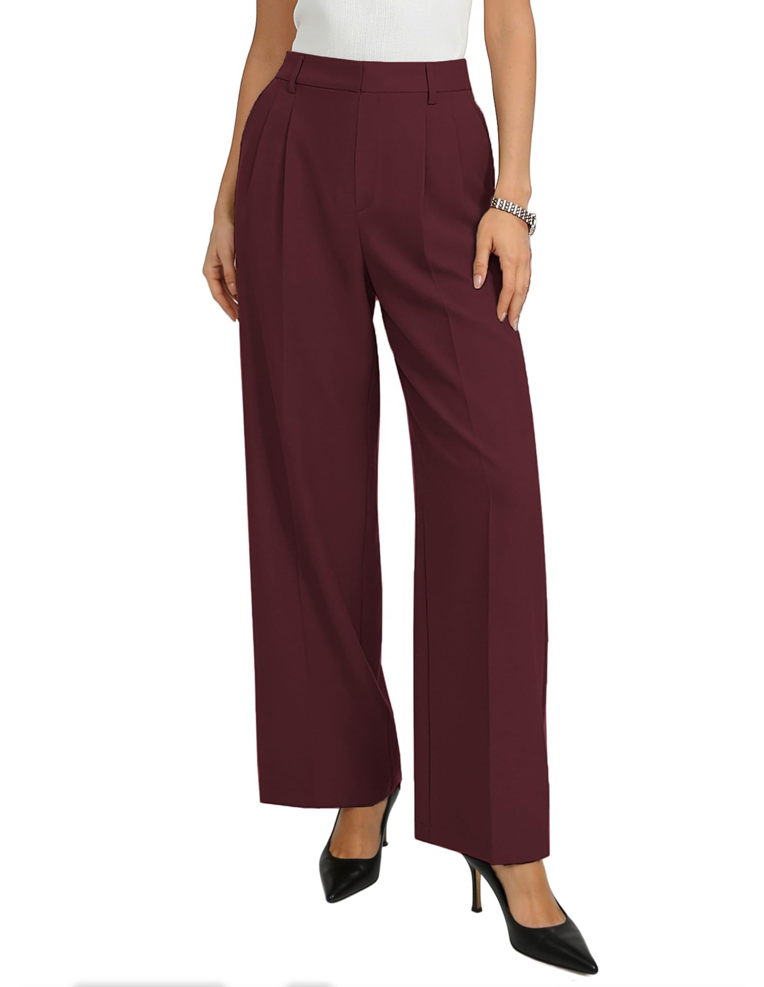 GRACE KARIN Pantaloni da Donna Eleganti, Casual, a Gamba Larga, con Tasche, Elastico in Vita Alta