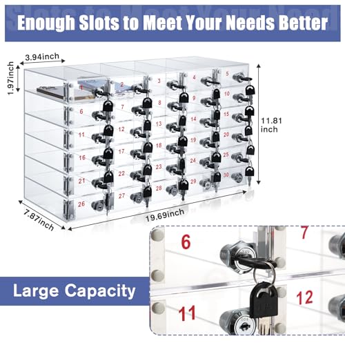 Image of Layhit Clear 30 Slots Cell Phone Locker Box for Classroom Clear Acrylic Cell Phone Storage Cabinet Bin with Door Locks for Classroom School Students Office Factory Employees