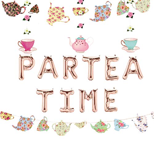 LaVenty 5 PCS Par TEA TIME Balloons Tea Party Birthday Banner Tea Party Decorations LET S PAR TEA Party Decor Par Tea Baby Shower Decor Par Tea First Birthday Par Tea 2nd Birthday