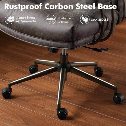 Image of High Back Executive Office Chair with Comfortable Deep Seat,Grey Mid Century Modern Office Chair,Ergonomic Big and Tall Computer Desk Chairs with Lumbar Support(Grey Suede)